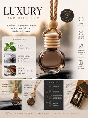LUXURY Car Diffuser | Clean Musk Sandalwood Hanging Car Fragrance
